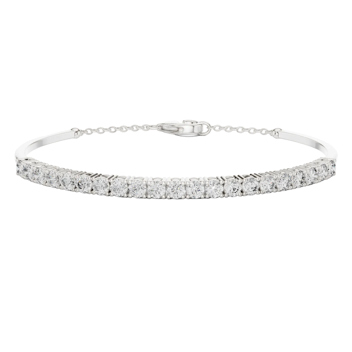 Open cuff lab grown diamond bangle bracelet in yellow gold white gold and rose gold with sleek modern diamond design