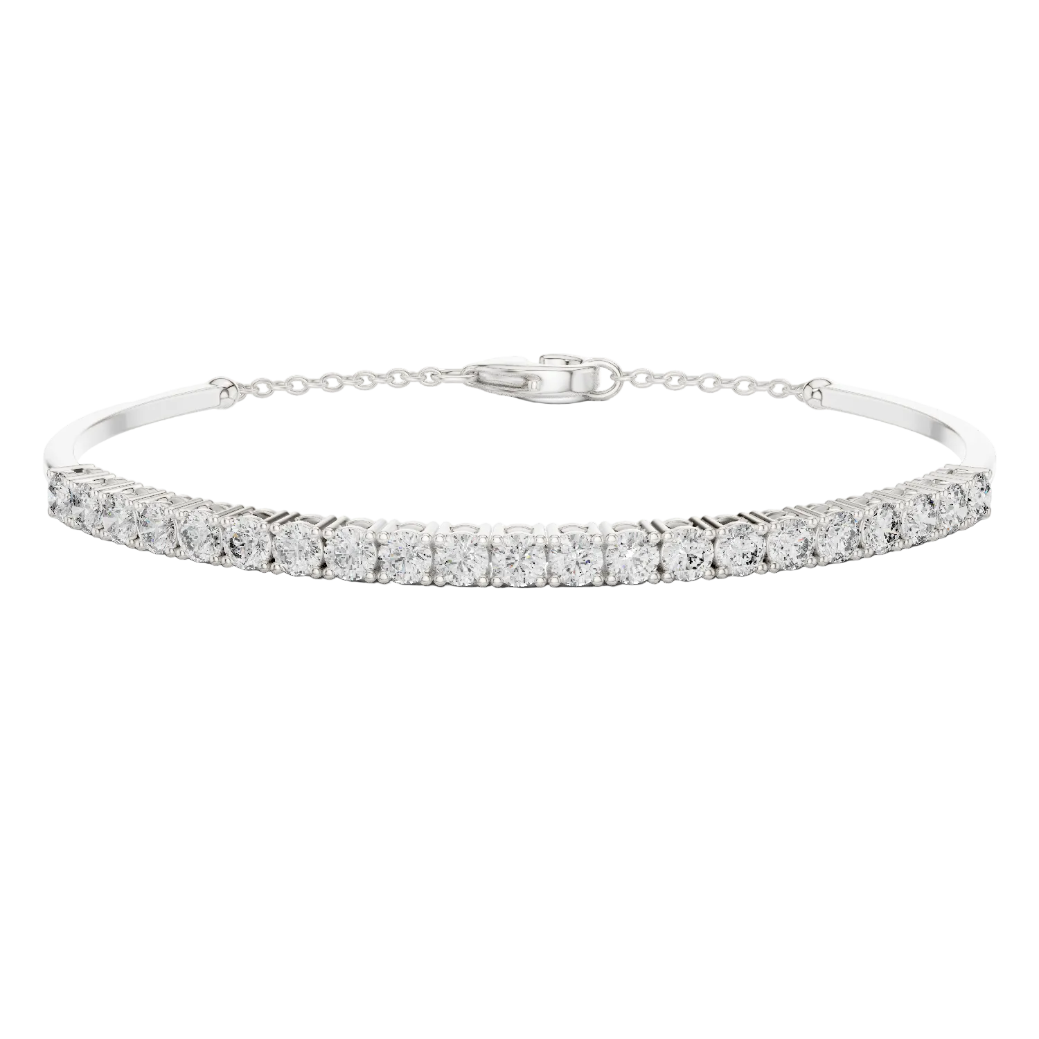 Open cuff lab grown diamond bangle bracelet in yellow gold white gold and rose gold with sleek modern diamond design