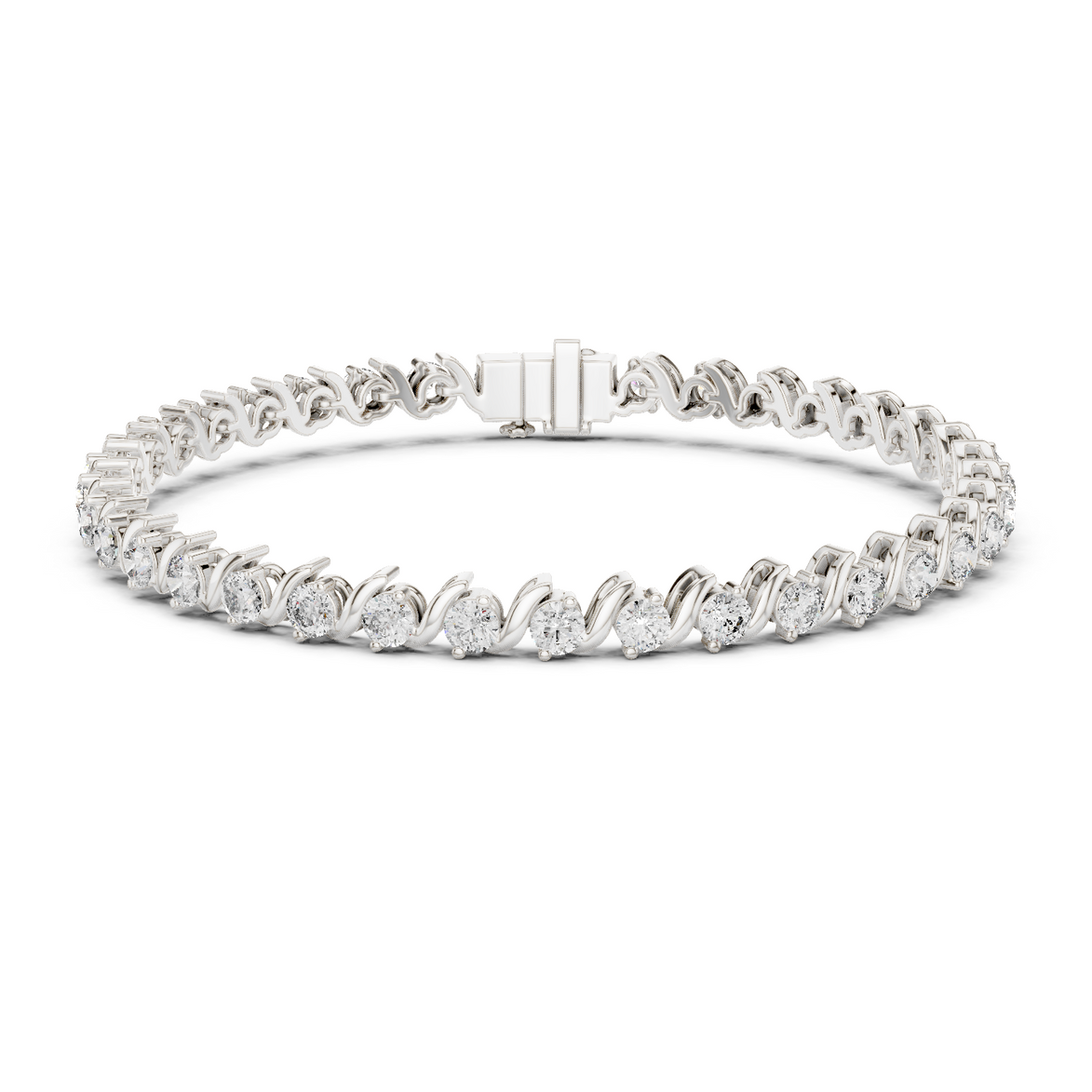 Classic round lab grown diamond bracelet in yellow gold white gold and rose gold with sleek tennis bracelet design