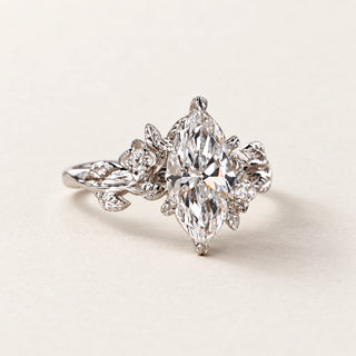 Marquise Cut Lab Grown Diamond Cluster Engagement Ring in White Gold