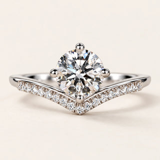 Round Cut Lab Grown Diamond Pavé Cathedral Engagement Ring in White Gold