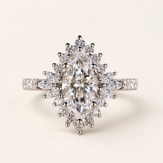 Marquise Lab Grown Diamond Halo Engagement Ring in White Gold
