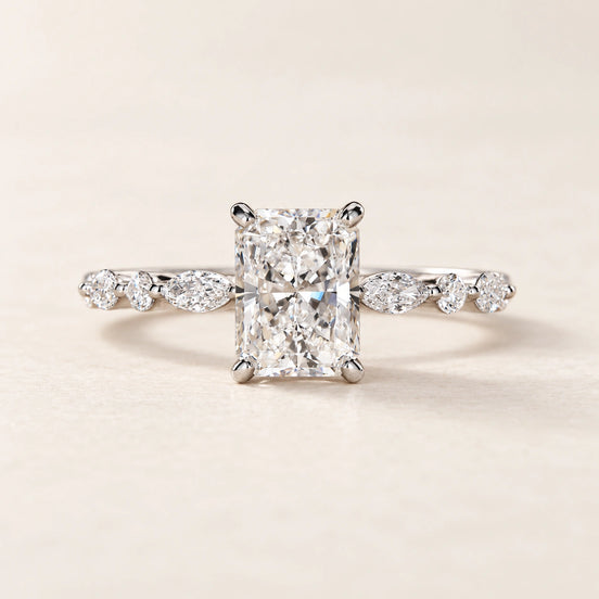 Radiant Cut Lab Grown Diamond Hidden Halo Engagement Ring in Yellow Gold
