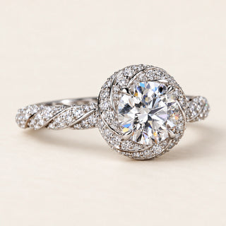Orbit Round Cut Lab Grown Diamond Halo Engagement Ring in White Gold