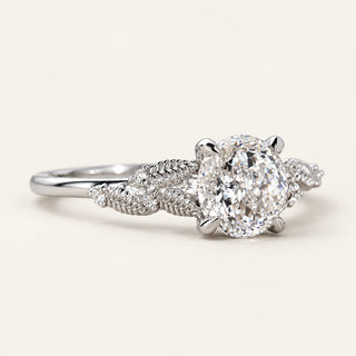 Portuguese Cut Lab Grown Diamond Split Shank Engagement Ring in White Gold
