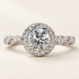 Orbit Round Cut Lab Grown Diamond Halo Engagement Ring in White Gold