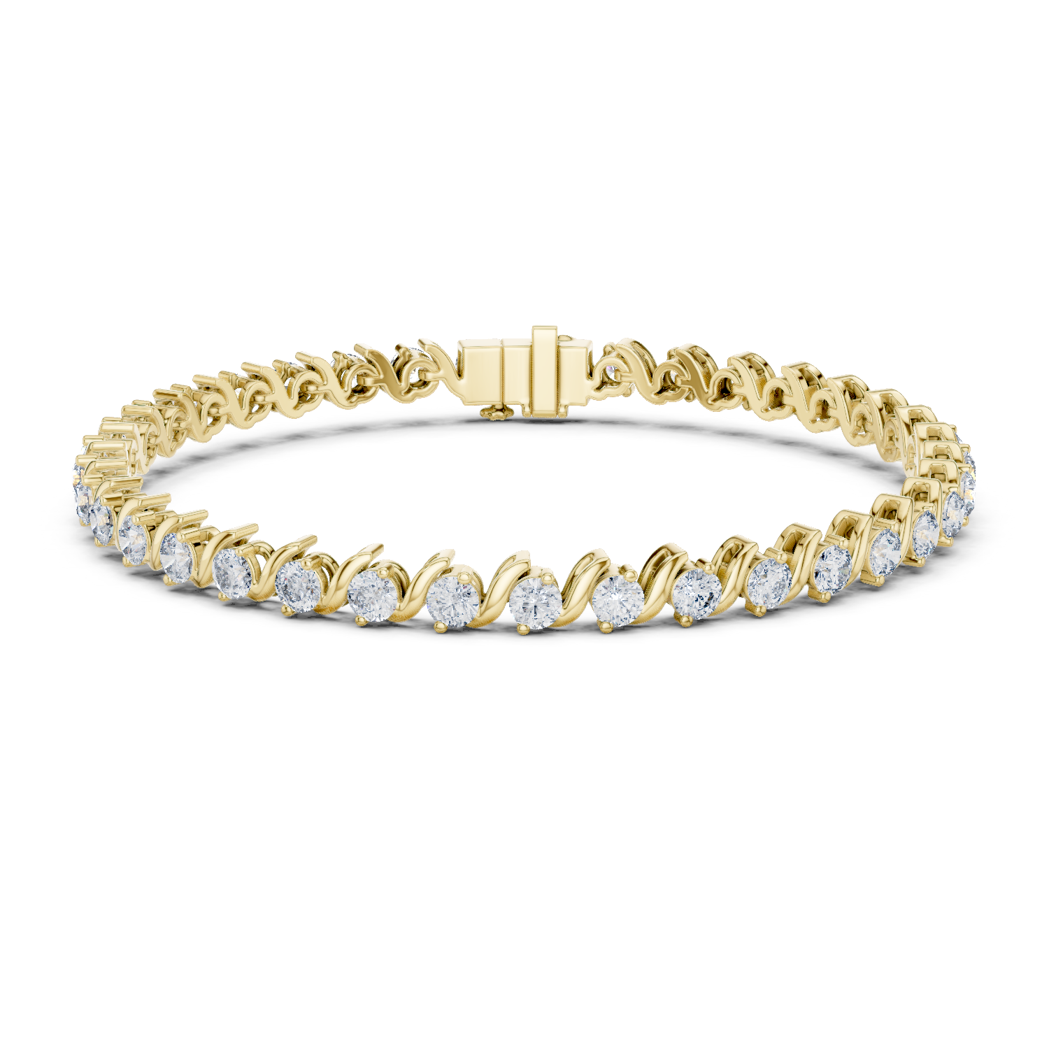 Classic round lab grown diamond bracelet in yellow gold white gold and rose gold with sleek tennis bracelet design