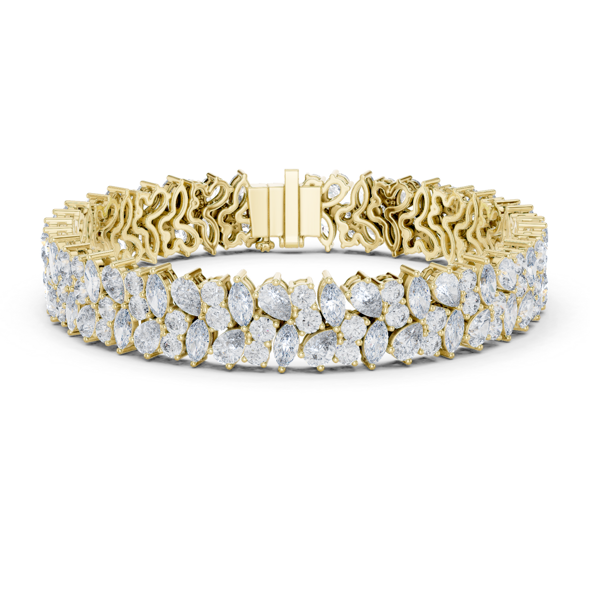 Floral lab grown diamond bracelet with marquise pear and round diamonds in yellow gold white gold and rose gold