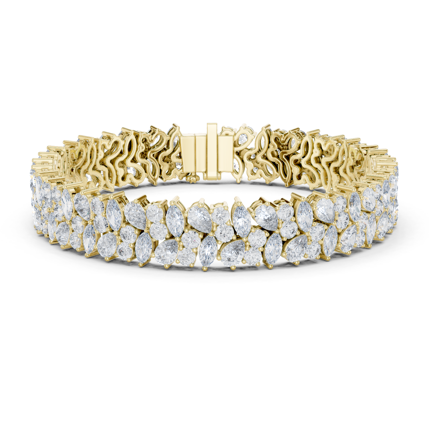 Floral lab grown diamond bracelet with marquise pear and round diamonds in yellow gold white gold and rose gold