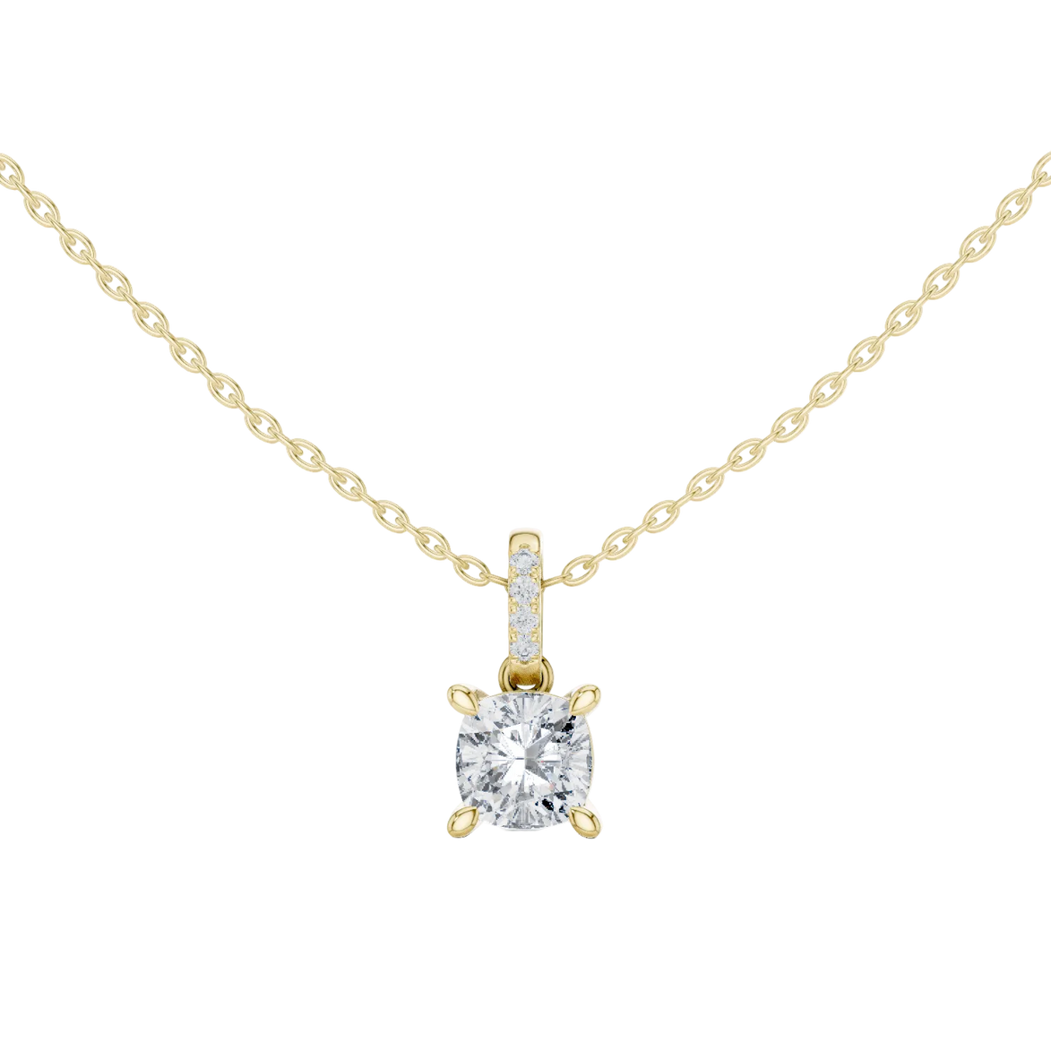 Minimal cushion cut diamond pendant in gold with lab grown diamonds by Signora Jewels