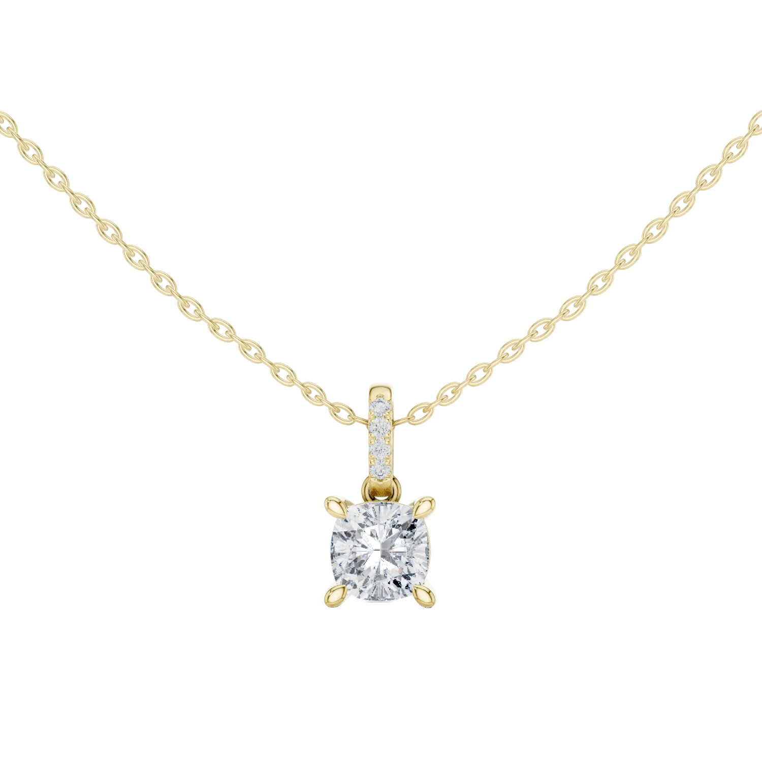 Minimal cushion cut diamond pendant in gold with lab grown diamonds by Signora Jewels