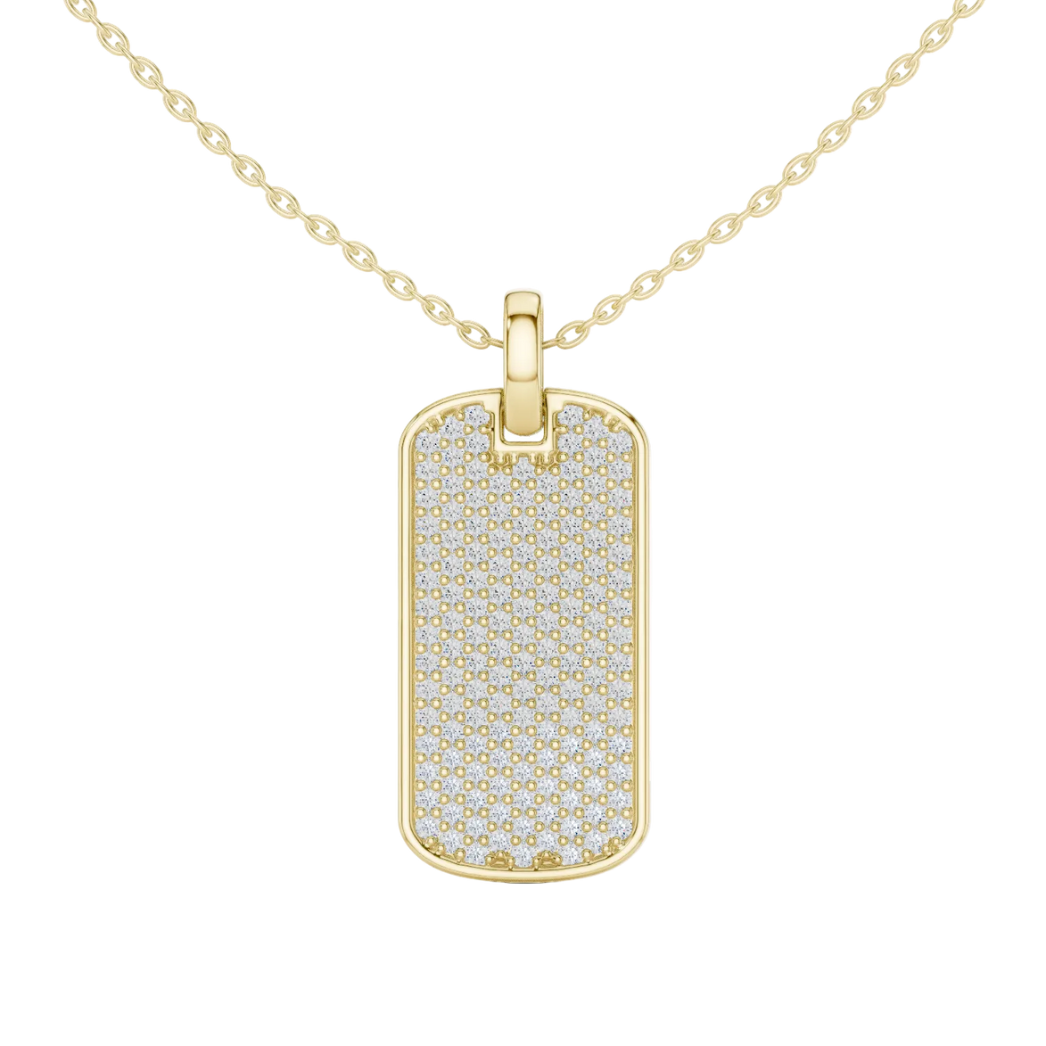 Pavé diamond rectangle dog tag pendant in gold with lab grown diamonds by Signora Jewels
