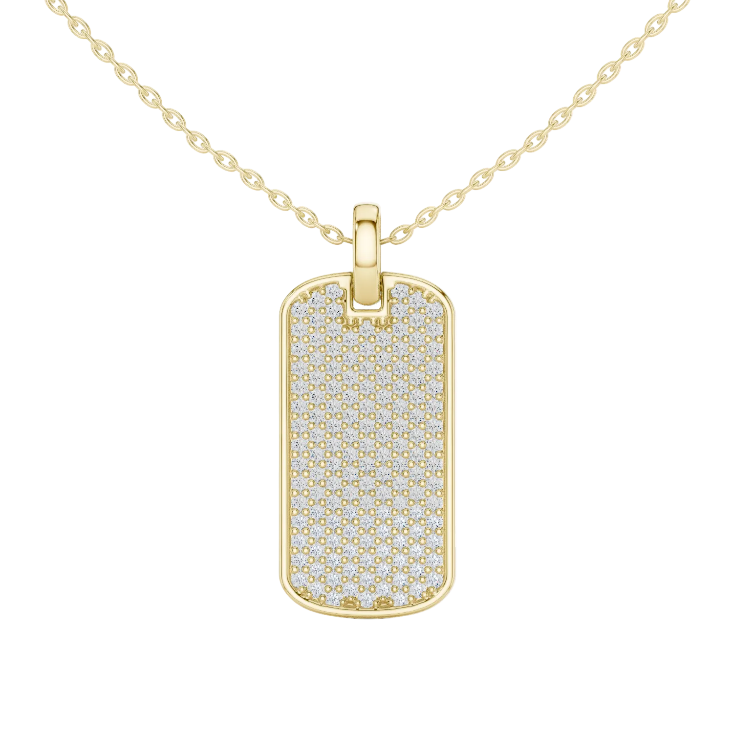 Pavé diamond rectangle dog tag pendant in gold with lab grown diamonds by Signora Jewels
