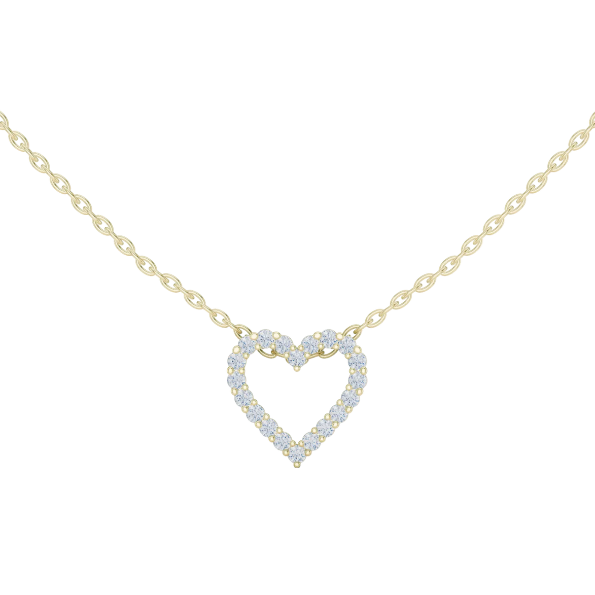 Minimal open heart diamond pendant in gold with lab grown diamonds by Signora Jewels