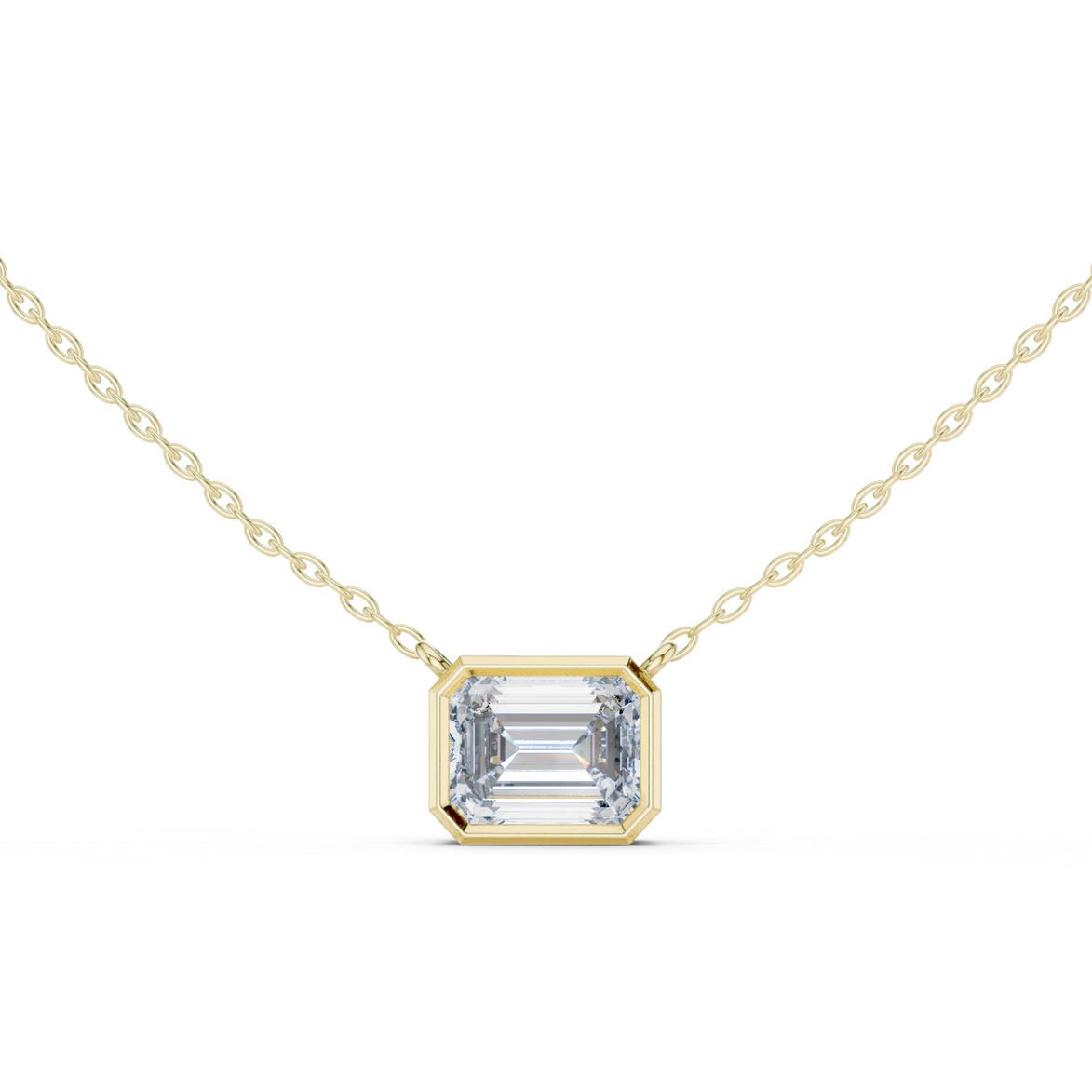 Minimal emerald cut solitaire diamond pendant in gold with lab grown diamond by Signora Jewels
