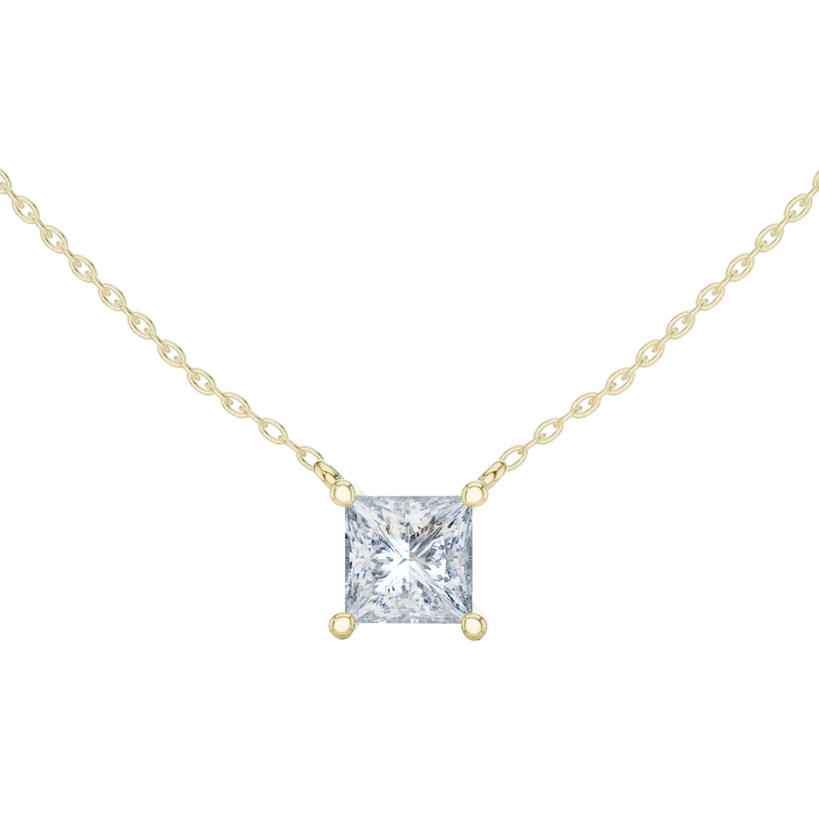Minimal princess cut solitaire diamond pendant in gold with lab grown diamond by Signora Jewels