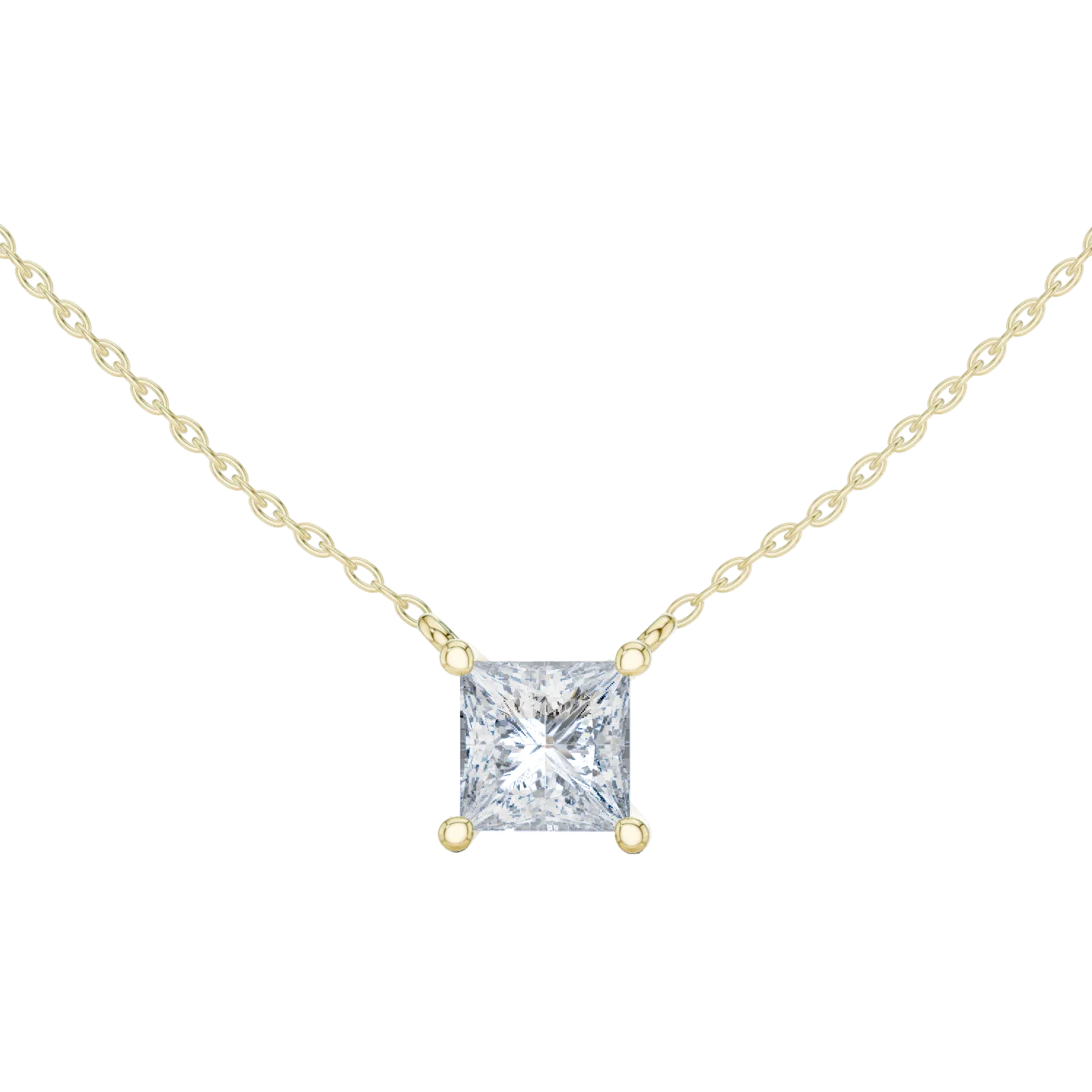 Minimal princess cut solitaire diamond pendant in gold with lab grown diamond by Signora Jewels
