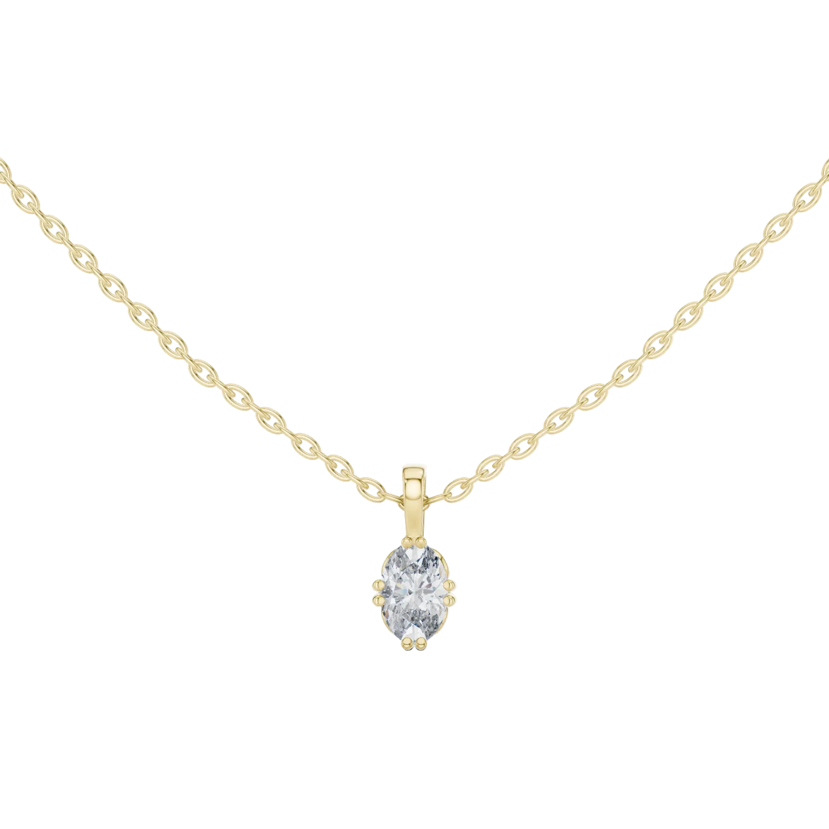 Minimal oval cut solitaire diamond pendant in gold with lab grown diamond by Signora Jewels