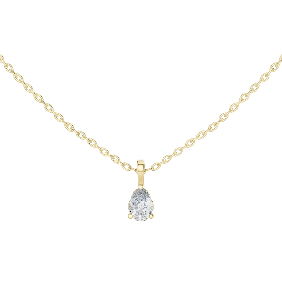 Minimal pear cut solitaire diamond pendant in gold with lab grown diamond by Signora Jewels