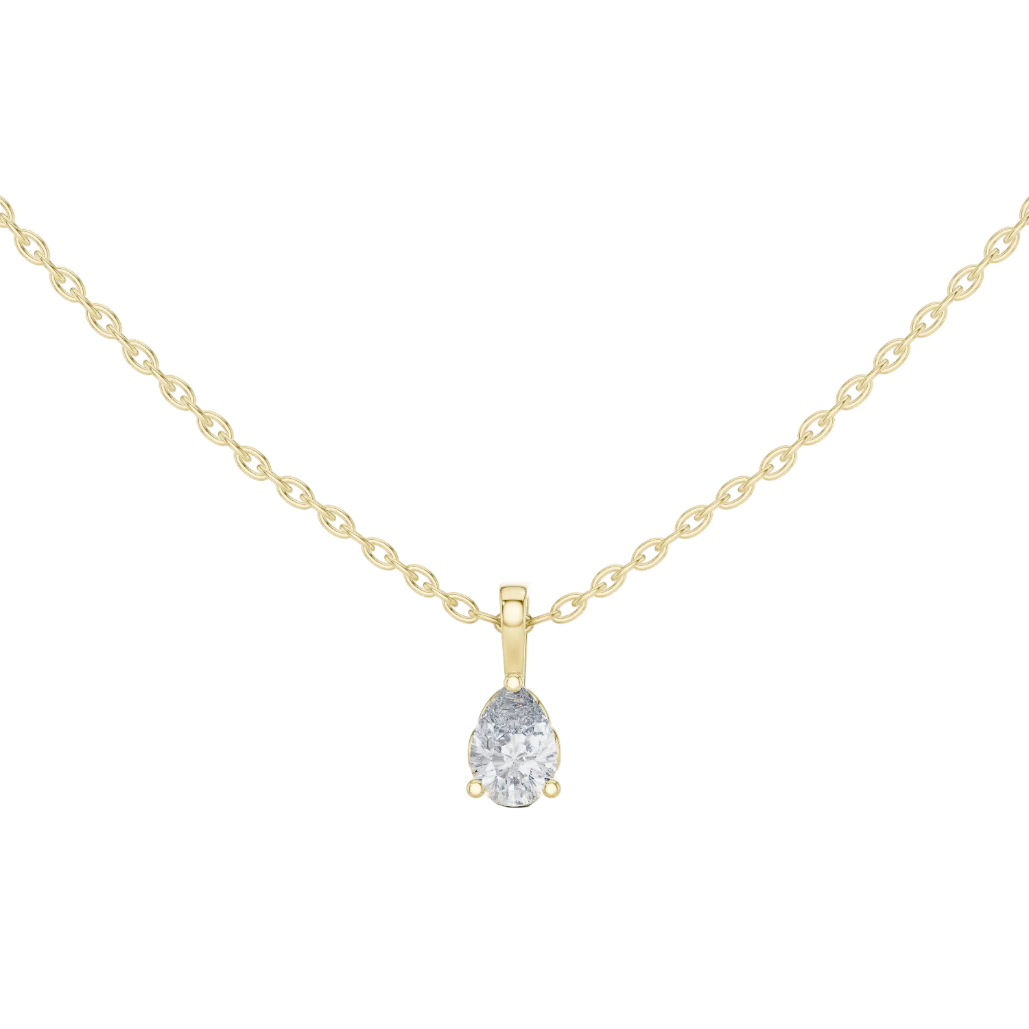 Minimal pear cut solitaire diamond pendant in gold with lab grown diamond by Signora Jewels
