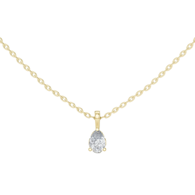 Minimal pear cut solitaire diamond pendant in gold with lab grown diamond by Signora Jewels