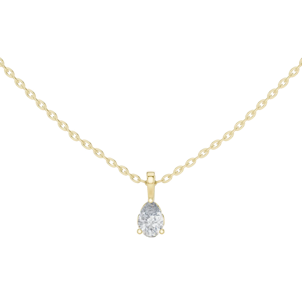 Minimal pear cut solitaire diamond pendant in gold with lab grown diamond by Signora Jewels