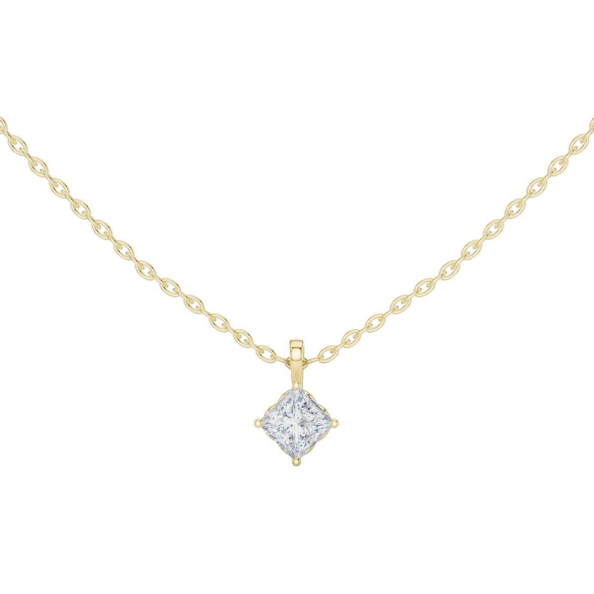 Minimal princess cut solitaire diamond pendant in gold with lab grown diamond by Signora Jewels