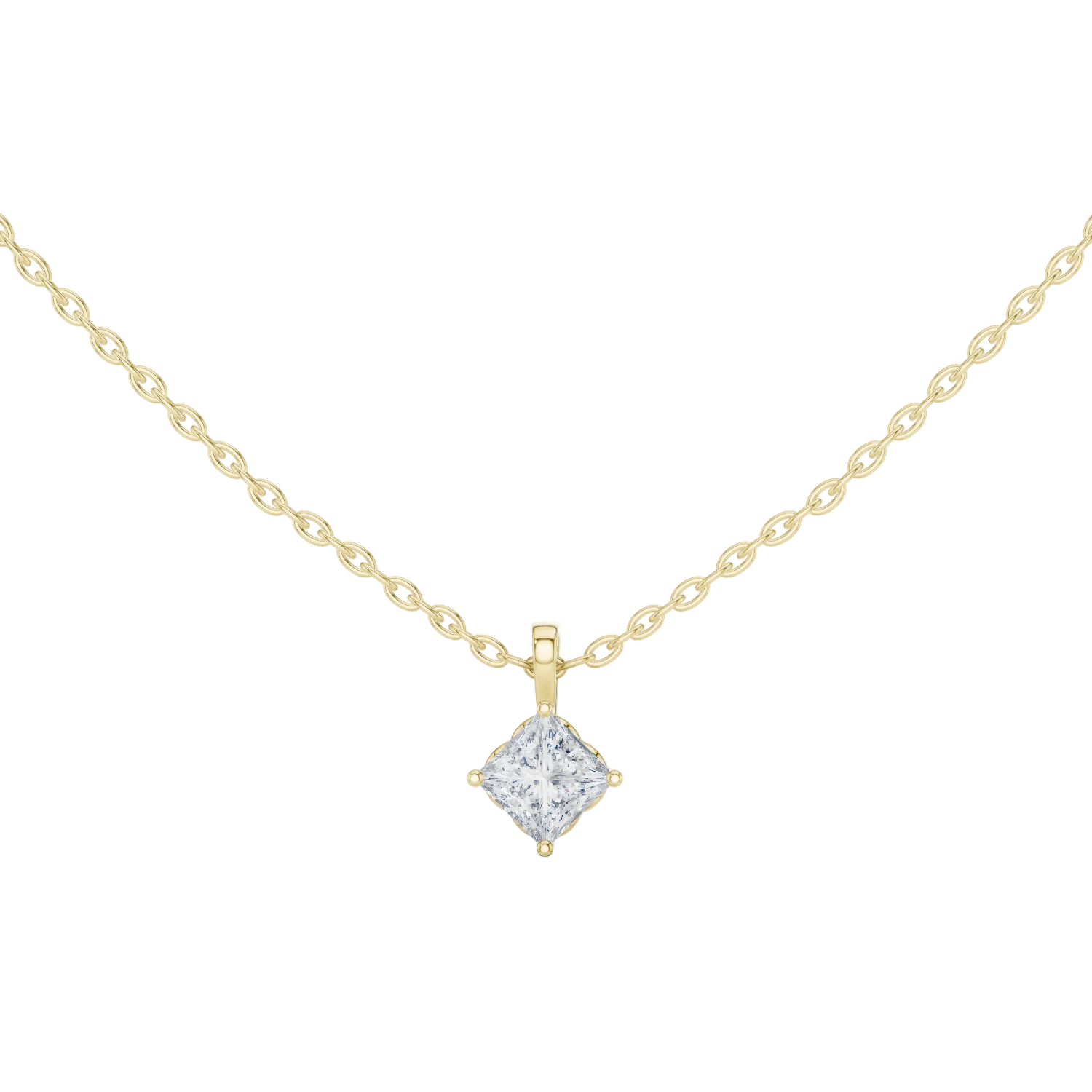 Minimal princess cut solitaire diamond pendant in gold with lab grown diamond by Signora Jewels