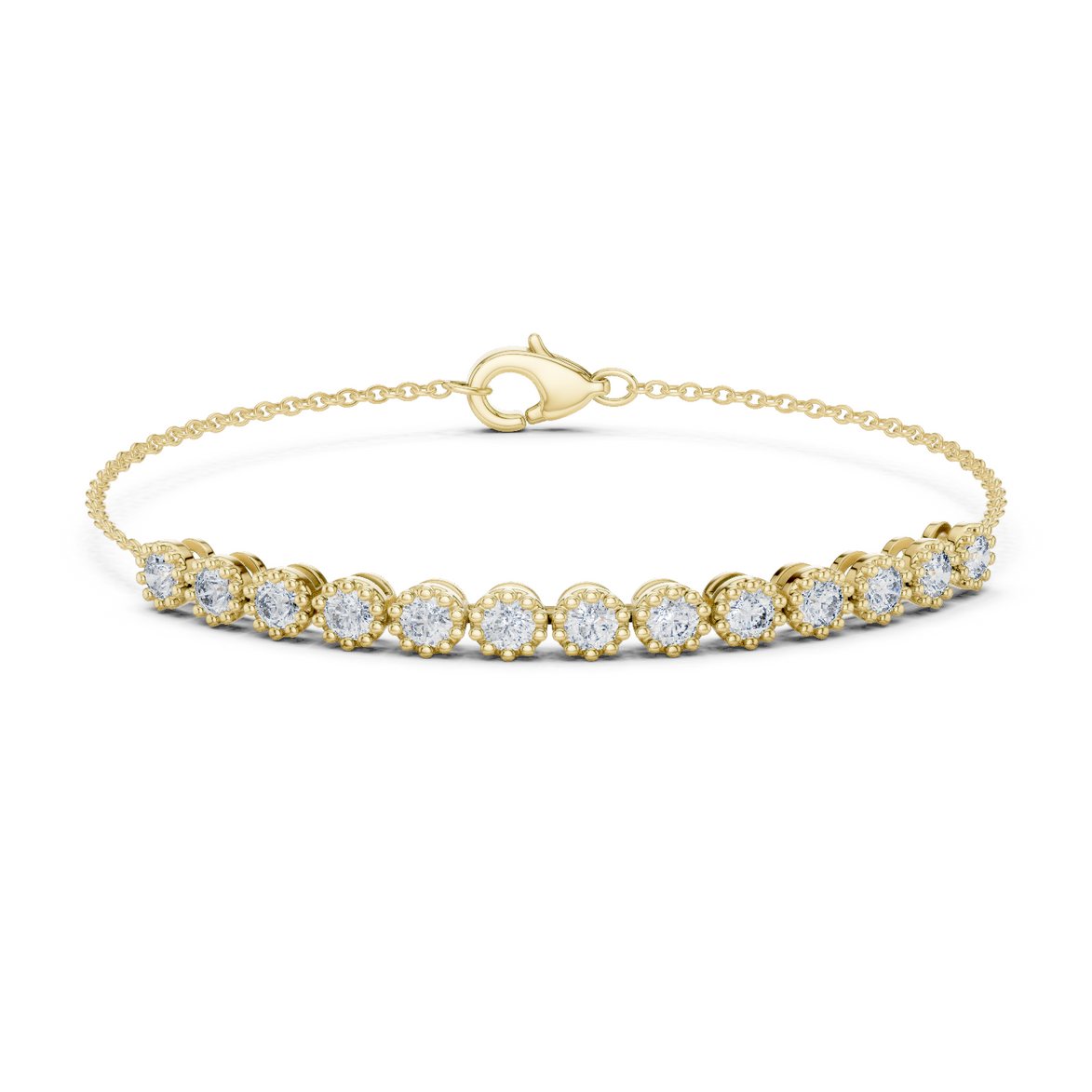 Minimal round lab grown diamond chain bracelet in yellow gold white gold and rose gold with elegant fine jewelry styling