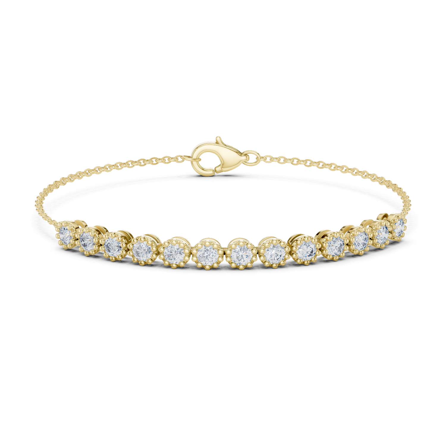 Minimal round lab grown diamond chain bracelet in yellow gold white gold and rose gold with elegant fine jewelry styling