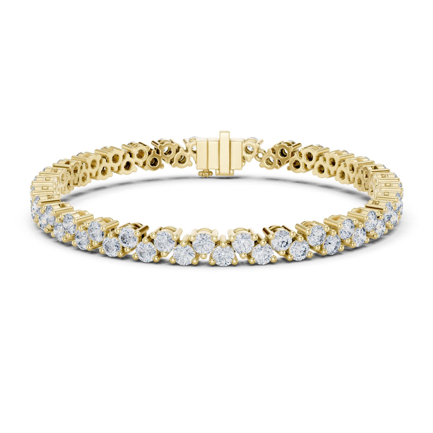 Classic double row lab grown diamond tennis bracelet with round cut diamonds in yellow white and rose gold