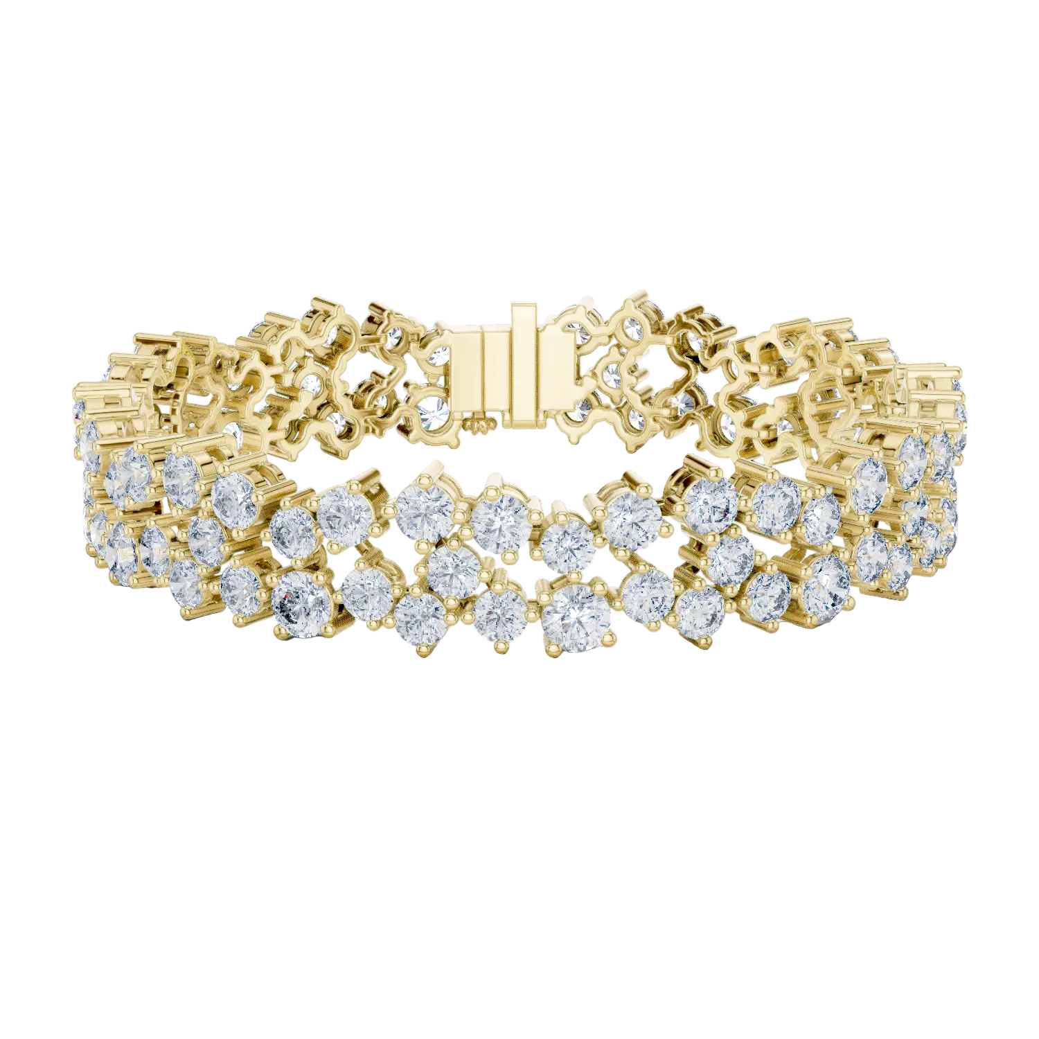 Multi shape lab grown diamond tennis bracelet with clustered round diamond design in yellow white and rose gold