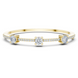 Elegant three stone round diamond bangle bracelet in gold with pavé accent diamonds by Signora Jewels