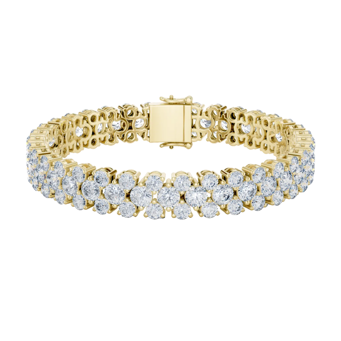 Double row lab grown diamond bracelet with brilliant round diamonds in yellow white and rose gold finishes