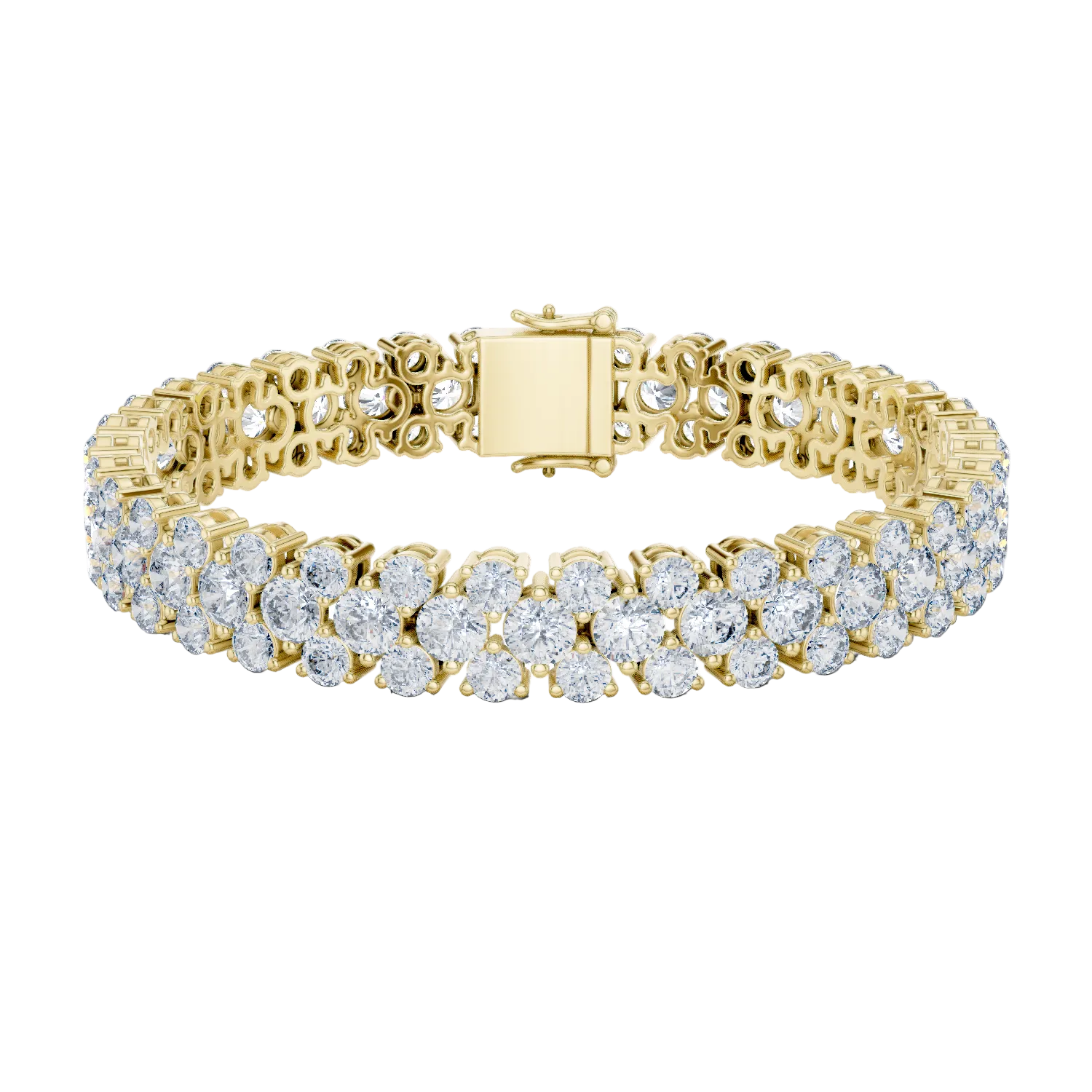Double row lab grown diamond bracelet with brilliant round diamonds in yellow white and rose gold finishes