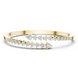 Graduated round lab grown diamond open cuff bracelet with flowing diamond design in yellow white and rose gold