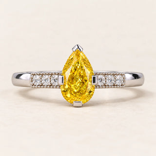 Yellow Pear Cut Lab Grown Diamond Four-Prong Engagement Ring in White Gold