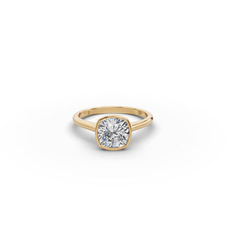 Cushion Lab Grown Diamond Bezel Solitaire Ring in yellow gold, front view