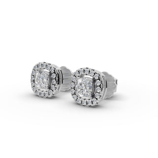 Cushion Lab Grown Diamond Halo Stud Earrings in silver, view 2