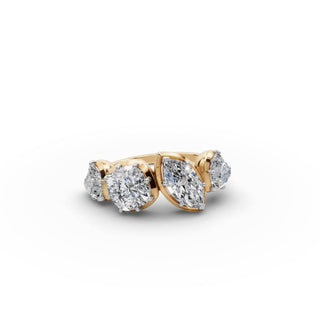 Cushion Lab Grown Diamond Statement Ring with Heart and Marquise Accents in yellow gold, front view