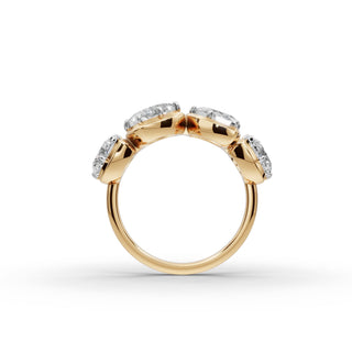 Cushion Lab Grown Diamond Statement Ring with Heart and Marquise Accents in yellow gold, view 2