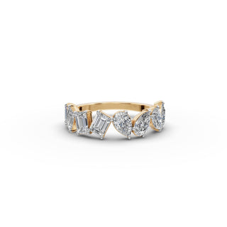 Emerald and Pear Lab Grown Diamond Eight Stone Band in yellow gold, front view