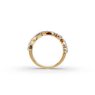 Emerald and Pear Lab Grown Diamond Eight Stone Band in yellow gold, view 2