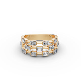 Emerald Lab Grown Diamond Bezel Band in yellow gold, front view