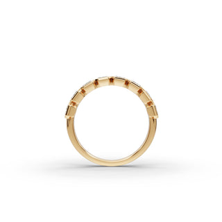 Emerald Lab Grown Diamond Bezel Eight Stone Band in yellow gold, view 2
