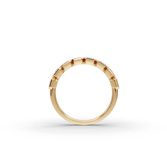 Emerald Lab Grown Diamond Bezel Eight Stone Band in yellow gold, view 2