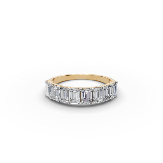 Emerald Lab Grown Diamond Eight Stone Band in yellow gold, front view