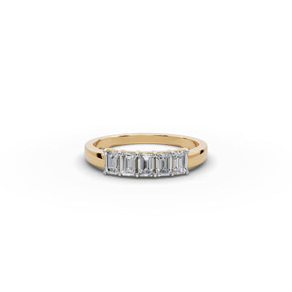 Emerald Lab Grown Diamond Five Stone Band in yellow gold, front view