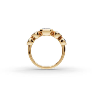 Emerald Lab Grown Diamond Five Stone Ring with Oval and Round Accents in yellow gold, view 2