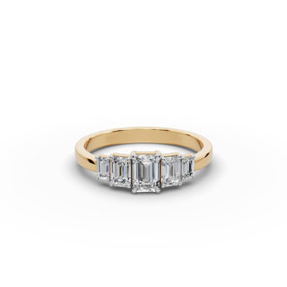 Emerald Lab Grown Diamond Five Stone Ring in yellow gold, front view